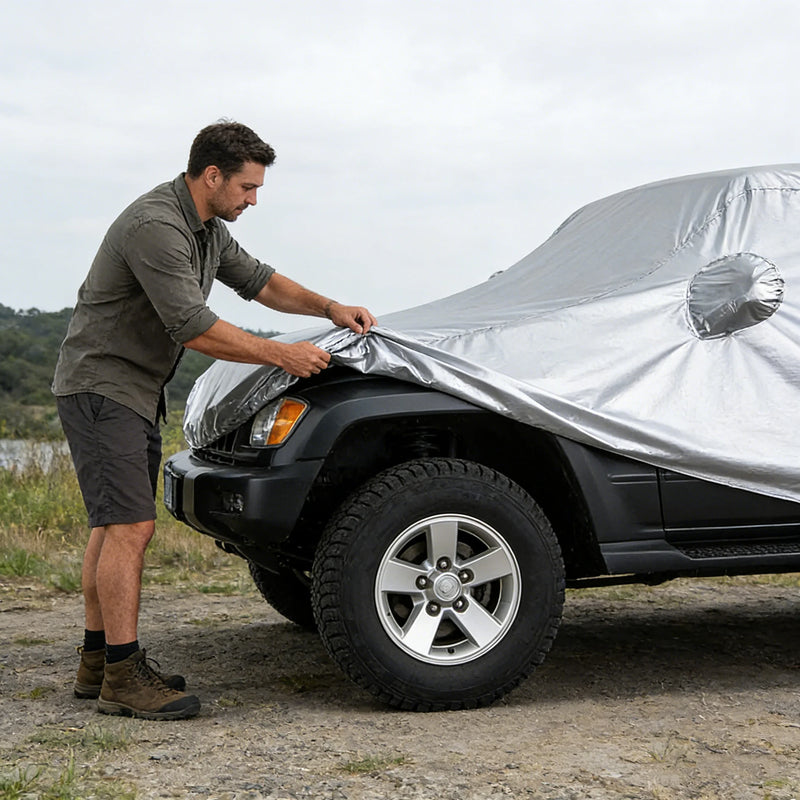 Housse voiture SUV argentée imperméable et anti-UV avec sangles anti-vent, 3 tailles