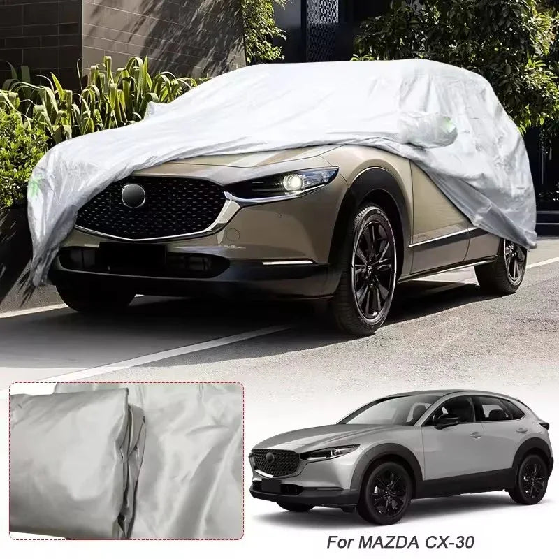 Housse voiture pour Mazda CX-3, CX-30, Mazda 3 et Mazda 6, polyester taffetas argent, imperméable anti-UV