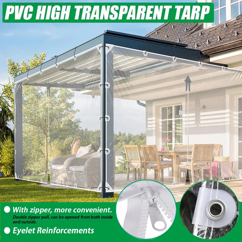 Bâche transparente terrasse en PVC 420 g/m² avec fermeture éclair et œillets, 8 tailles