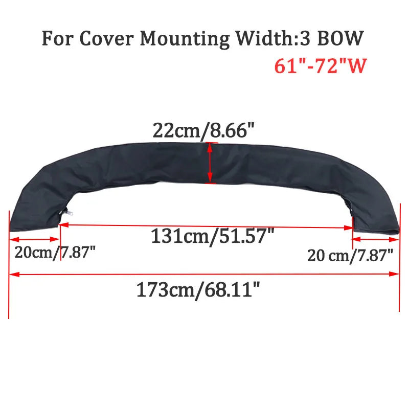 Housse de rangement de bimini noire 600D, 3 ou 4 arceaux, avec fermeture éclair