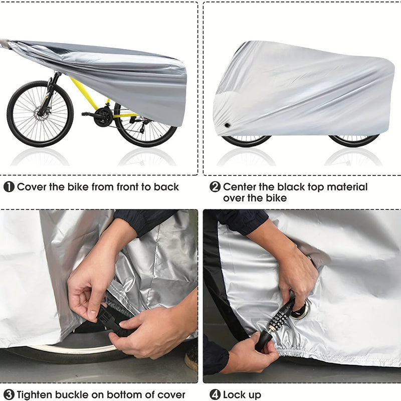 Housse vélo électrique imperméable anti-UV argent et noir, 4 tailles de 170 à 200 cm