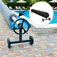 Housse enrouleur bâche solaire piscine noire, cordon de serrage et sangles, 495 à 730 cm