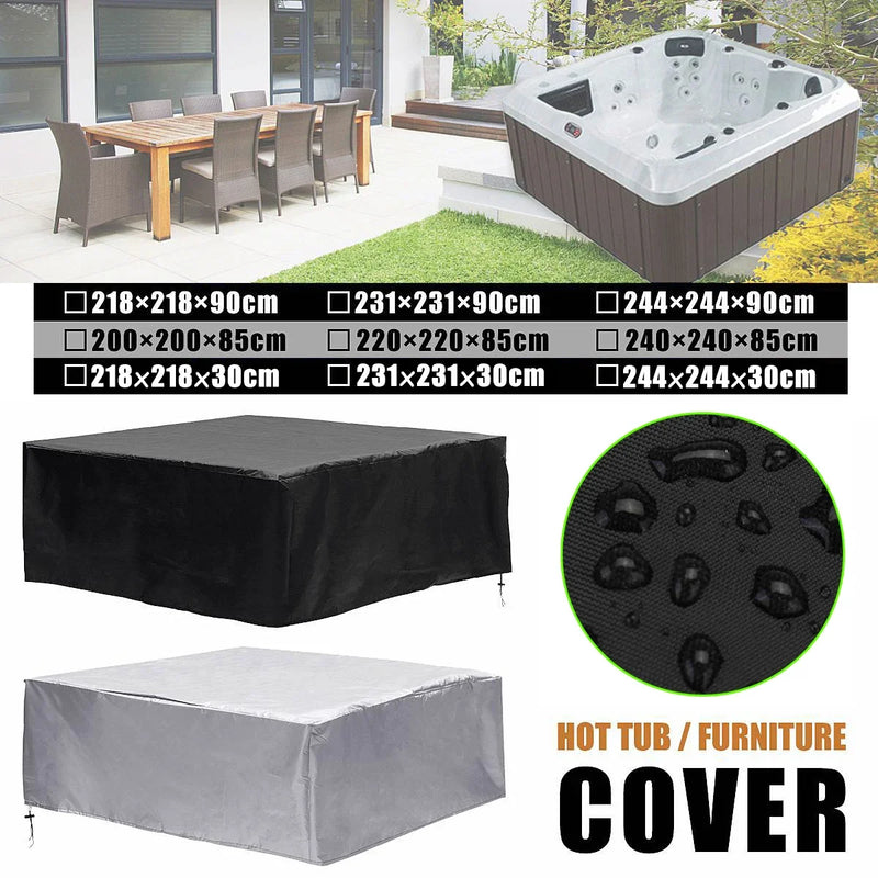 Housse spa carré universelle imperméable anti-UV en polyester, argent ou noire, 7 tailles