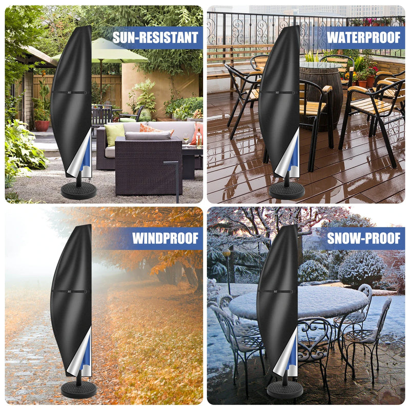 Housse parasol déporté forme banane ou droite avec perche télescopique et pochette, Oxford imperméable
