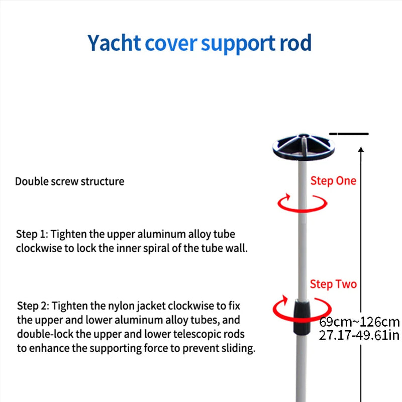 Poteau de support de bâche de bateau télescopique en aluminium, 69 à 126 cm