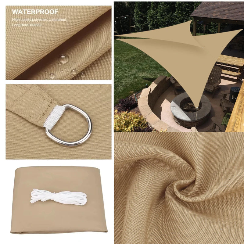 Voile d'ombrage triangulaire ou rectangulaire en polyester enduit PU, 3 coloris, de 2x2x2 à 4x6 m