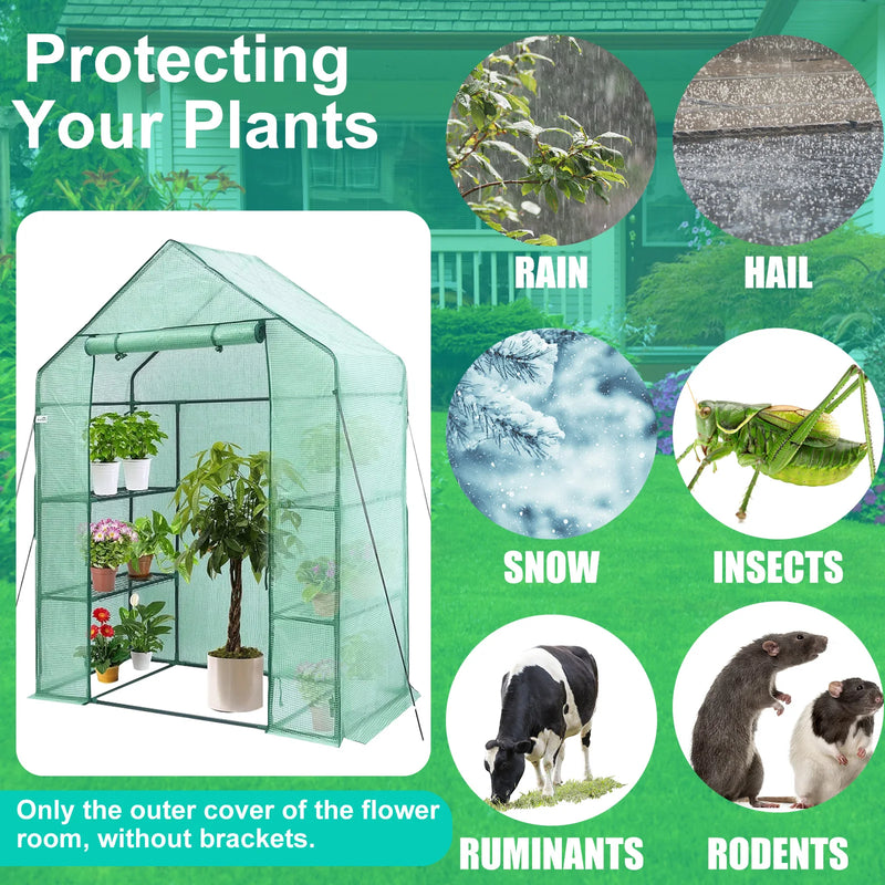 Bâche de rechange pour serre de jardin en PE avec porte zippée enroulable, 4 tailles