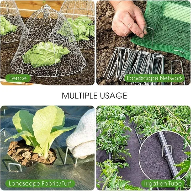 Agrafes de jardin en U galvanisées, 10 ou 15 cm, lots de 10 à 100 pièces
