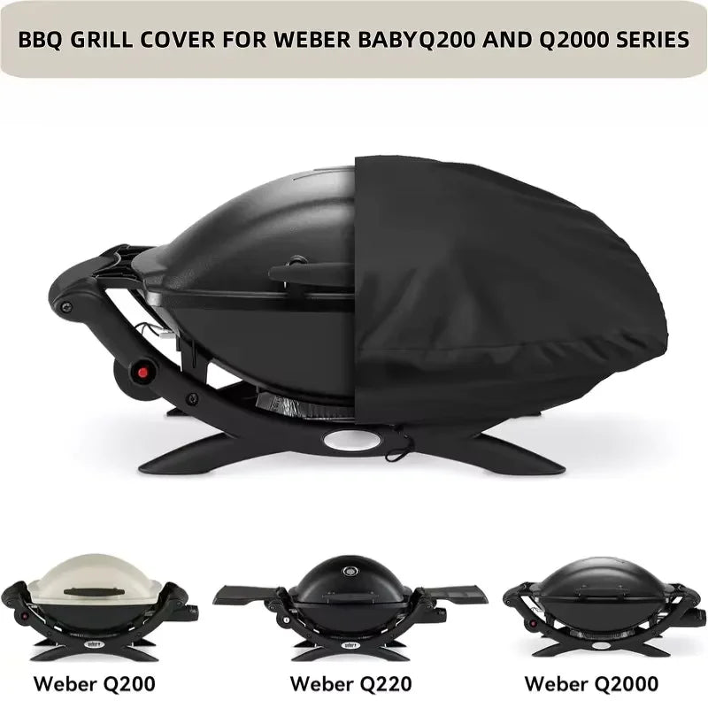 Housse barbecue pour Weber Q200, Q220 et Q2000, polyester noir, 67 x 44 ou 82 x 48 cm