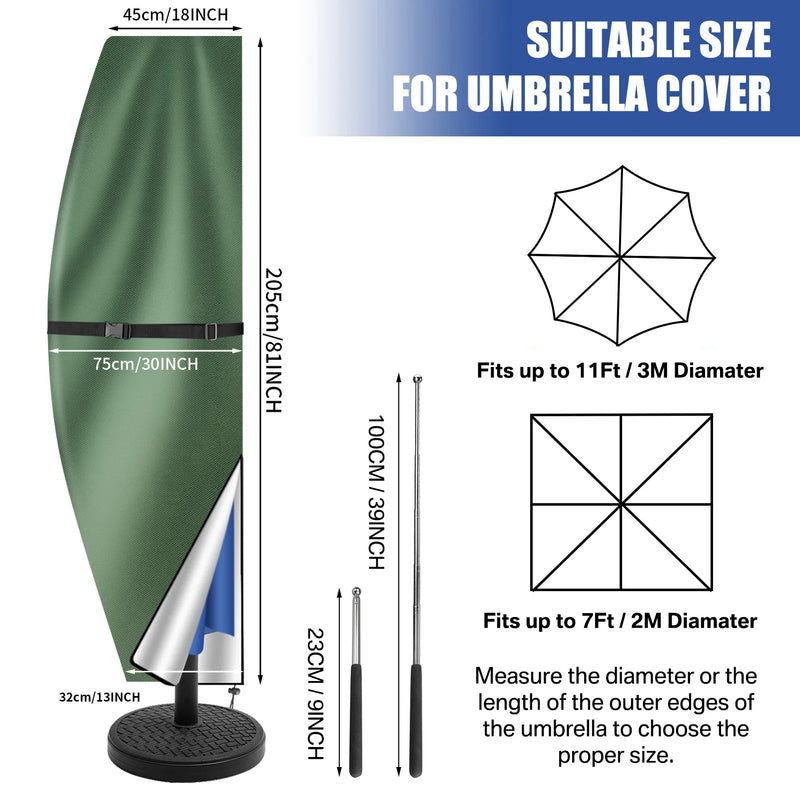 Housse parasol déporté forme banane ou droite avec perche télescopique et pochette, Oxford imperméable