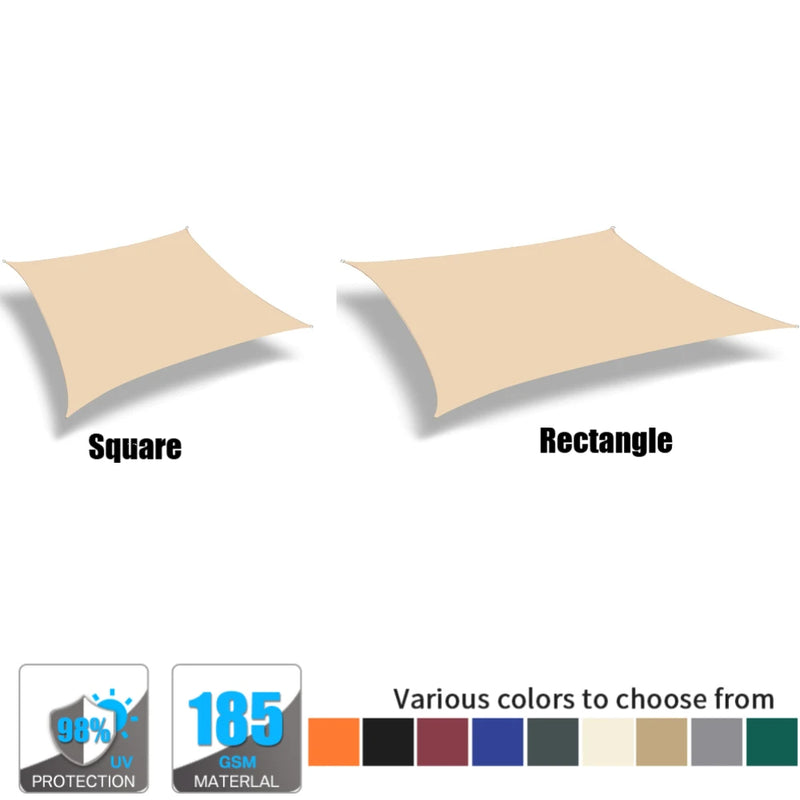 Voile d'ombrage triangulaire, carré ou rectangulaire en polyester 185 g/m², anti-UV, 17 tailles