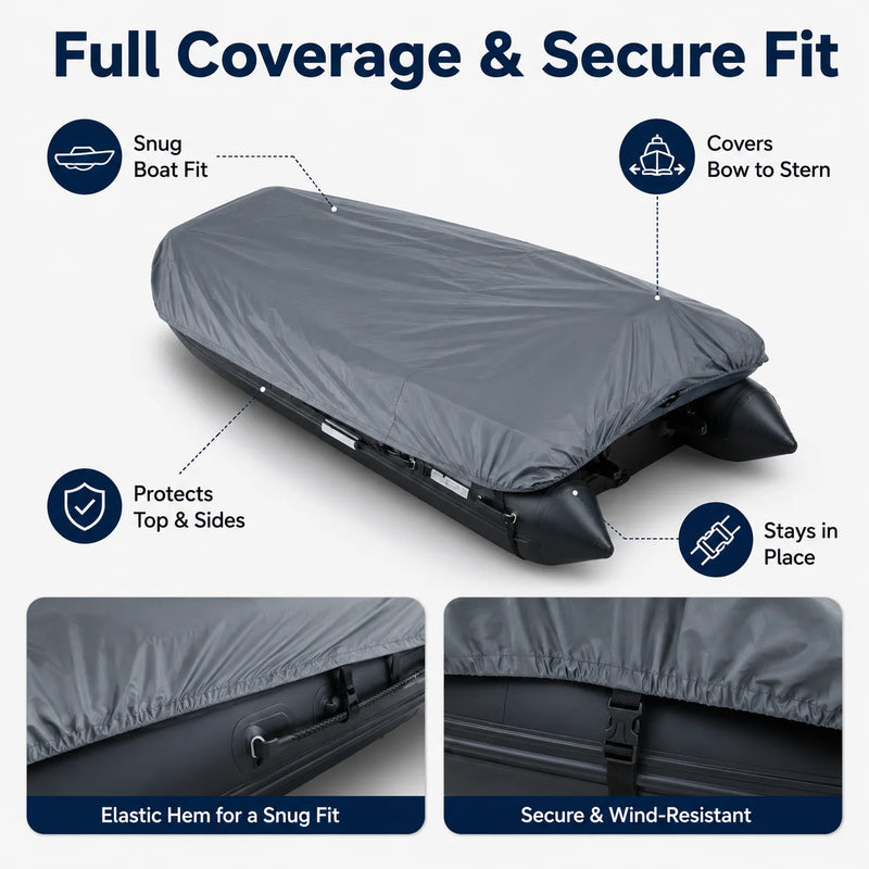 Housse bateau gonflable Oxford 420D imperméable anti-UV grise, 4 tailles de 2,7 à 4,5 m