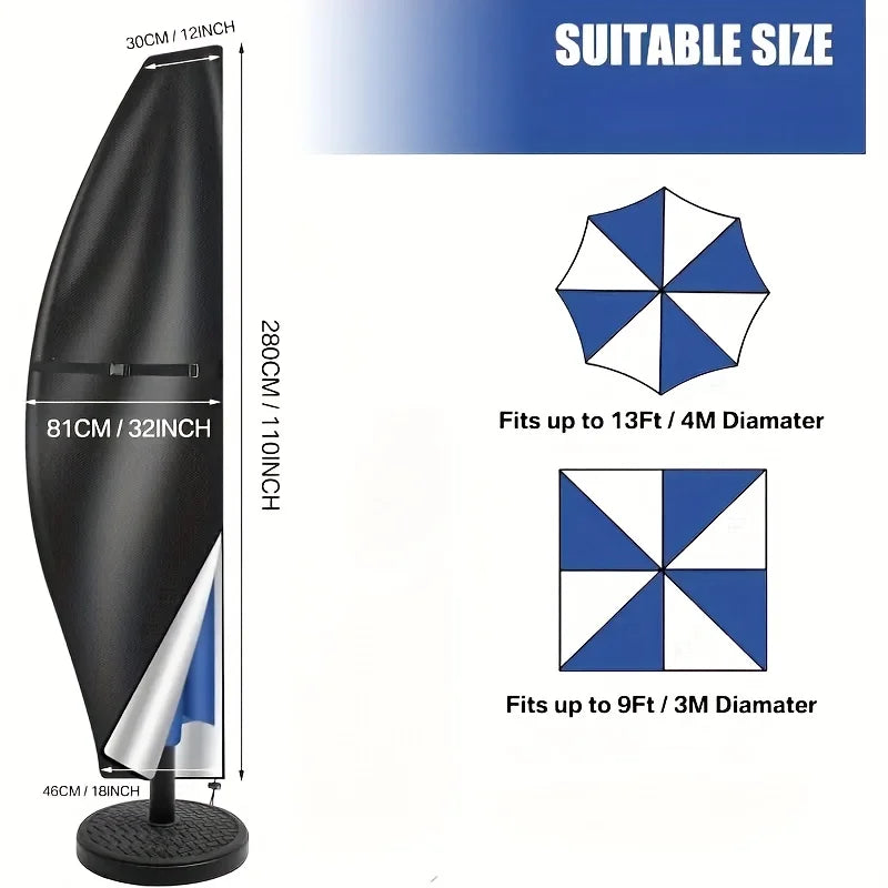 Housse parasol droit ou déporté toutes saisons, polyester, 6 hauteurs de 170 à 280 cm
