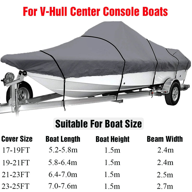 Housse de bateau de pêche imperméable 210D, noire ou grise, bateaux de 5,2 à 7,6 m