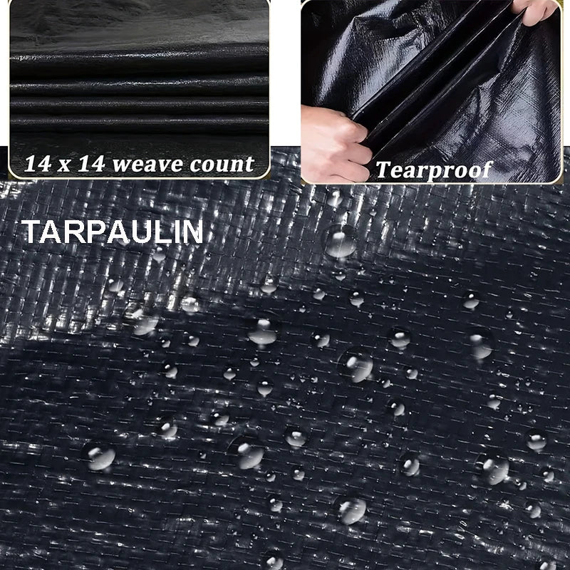 Bâche noire imperméable anti-UV avec œillets, 5 tailles de 2x2 à 3x5 m