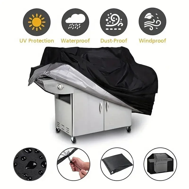Housse de barbecue étanche en Oxford polyester 210D enduit argent, 7 tailles, noir