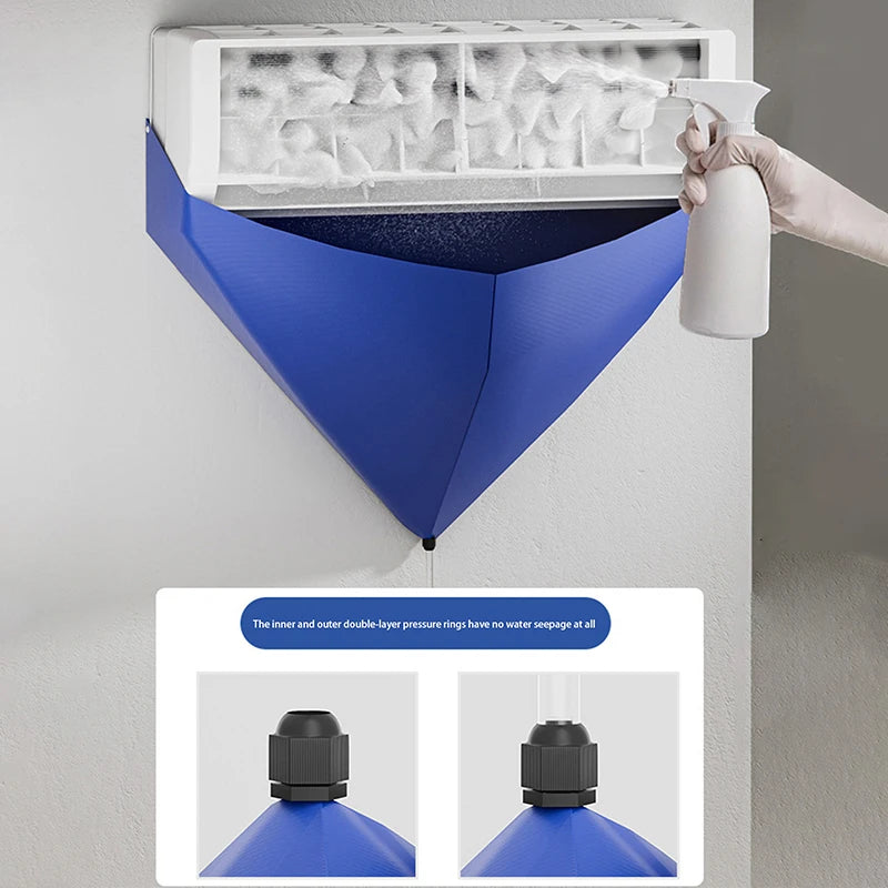 Bâche de nettoyage climatiseur mural en PEVA bleu avec tuyau d'évacuation, 5 modèles