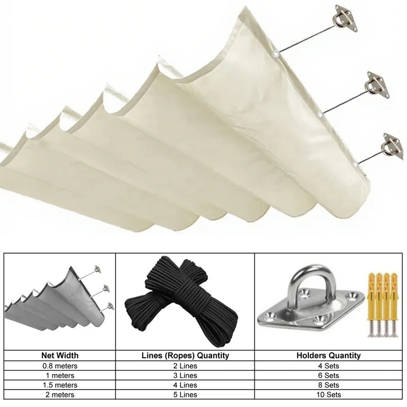 Voile d'ombrage ondulé rétractable imperméable en polyester 300D pour pergola