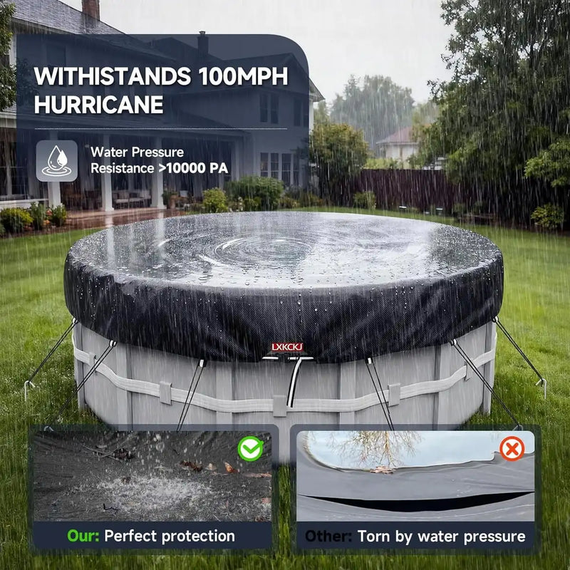 Bâche piscine ronde hors sol noire imperméable anti-UV à cordon de serrage, diamètre 190 à 580 cm