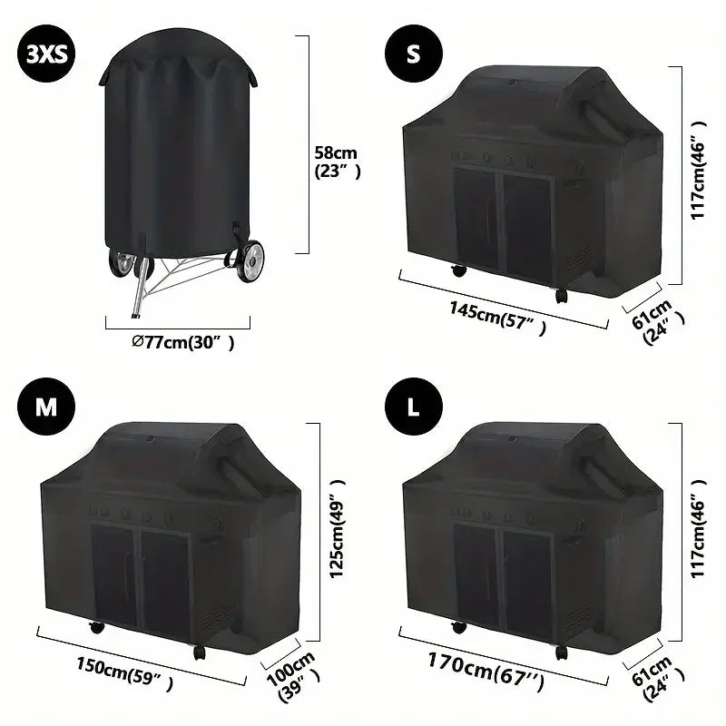 Housse barbecue noire 190D imperméable anti-UV, 7 dimensions rondes et rectangulaires