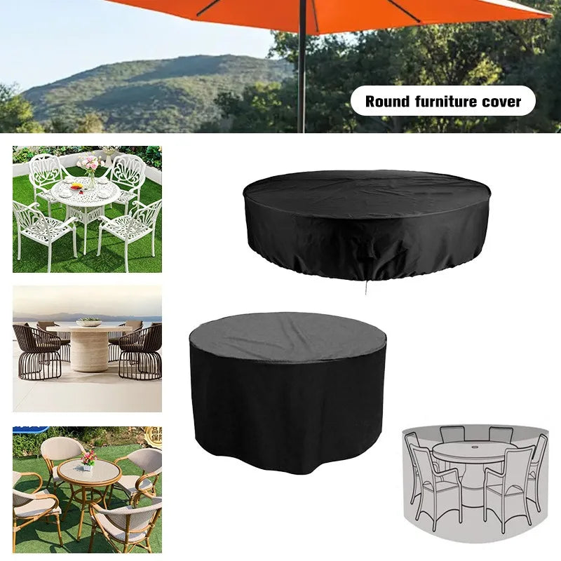 Housse ronde pour table de jardin, Oxford imperméable noir, 17 diamètres de 120 à 325 cm