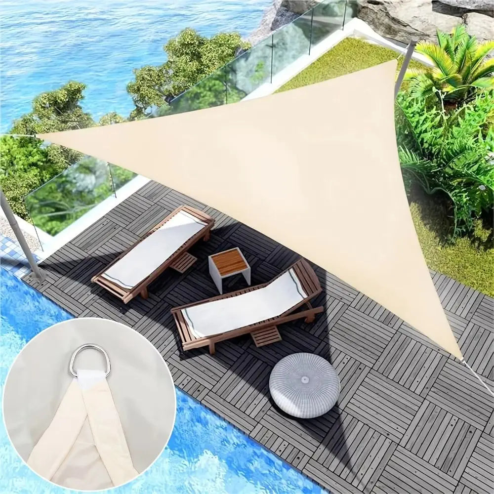 Voile d'ombrage triangulaire 3x3x3 m en polyester anti-UV avec cordes et anneaux inox, 5 coloris