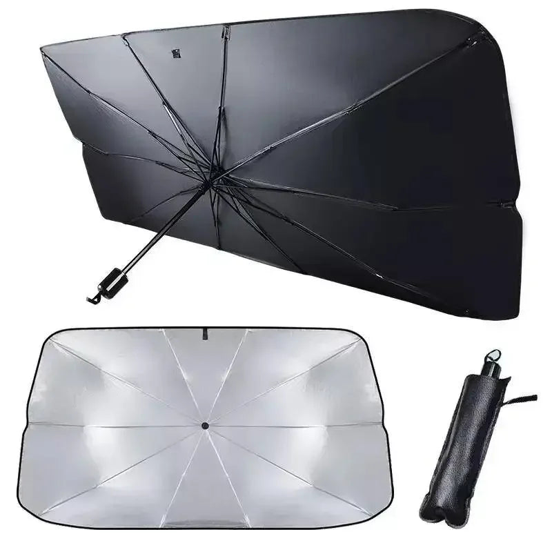 Pare-soleil parapluie pliable pour pare-brise voiture, 2 tailles et rideaux de vitres latérales