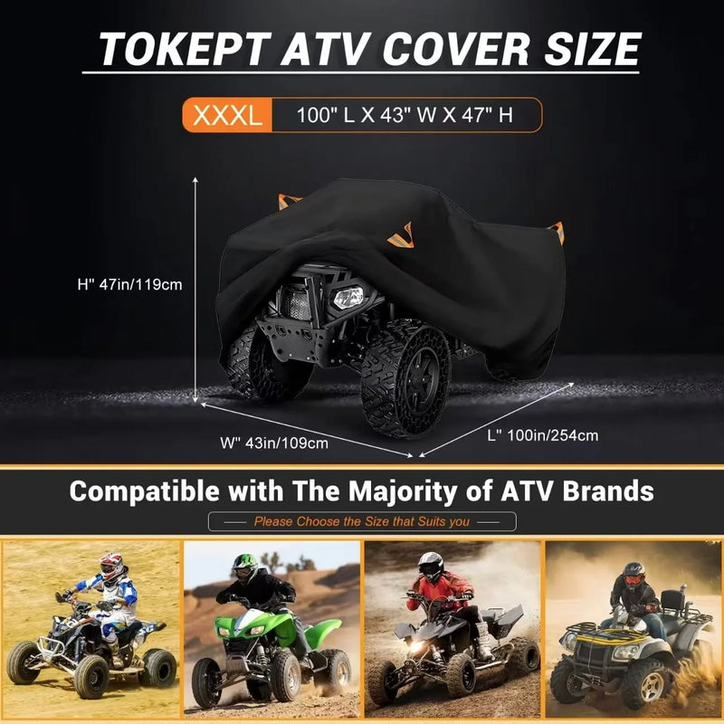 Housse quad imperméable en polyester 190T, anti-UV, noire, bandes réfléchissantes, tailles L à XXXL