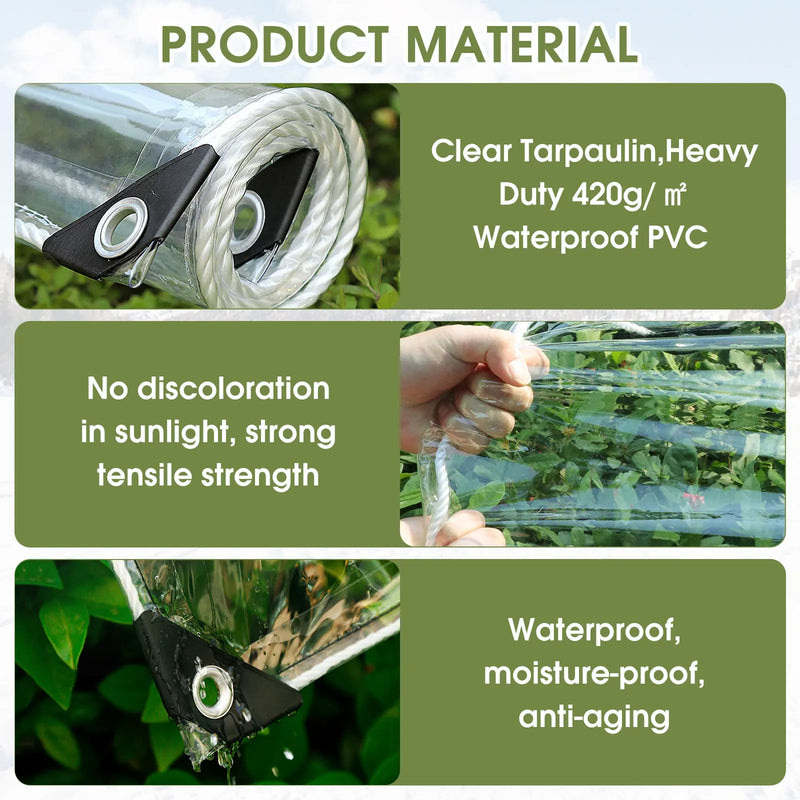Bâche transparente PVC 0,35 mm avec fermeture éclair pour patio et gazebo, 6 tailles