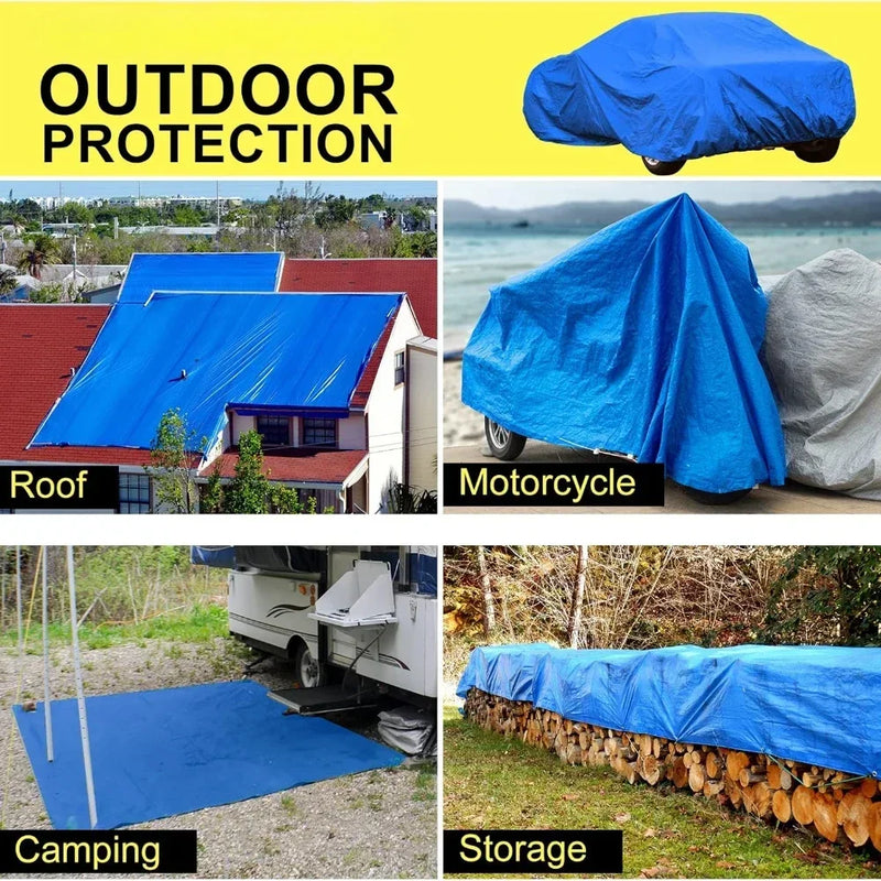 Bâche imperméable multi-usage avec œillets, polyéthylène 8 mil, verte ou bleue, de 2x3 à 4x5 m
