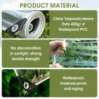 Bâche transparente PVC à œillets, 80 % de transparence, terrasse et poulailler, 7 tailles