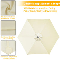 Toile de remplacement parasol 6 ou 8 baleines, imperméable anti-UV, Ø 2 à 3 m