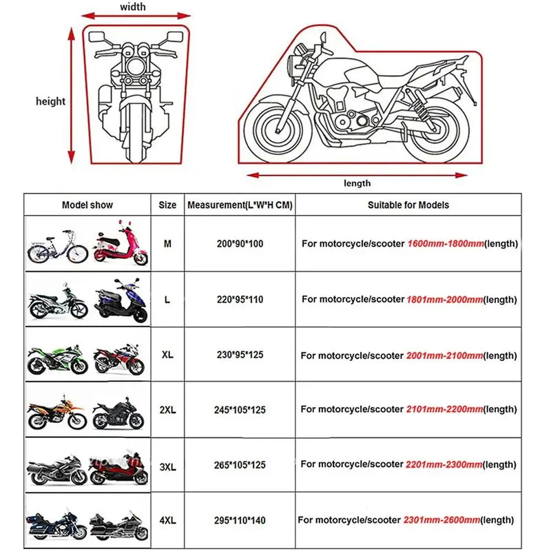Housse de moto imperméable anti-UV en taffetas de polyester 190T, 7 coloris, tailles M à 4XL