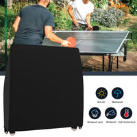 Housse table de ping-pong pliée sur roulettes, polyester noir imperméable, 165 x 70 x 185 cm