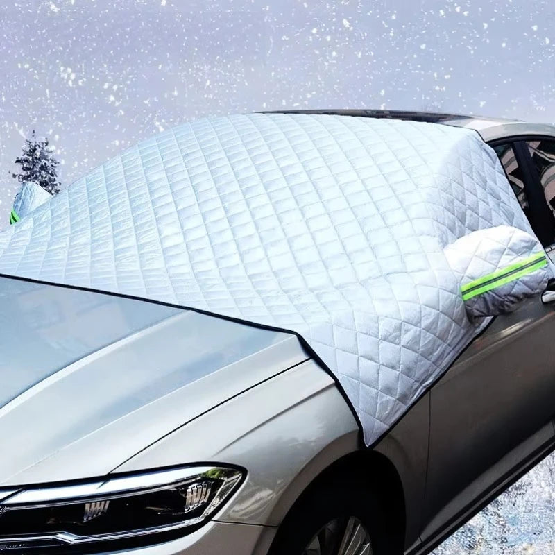 Protection pare-brise voiture hiver anti-givre et anti-neige avec caches de rétroviseurs, sans aimants