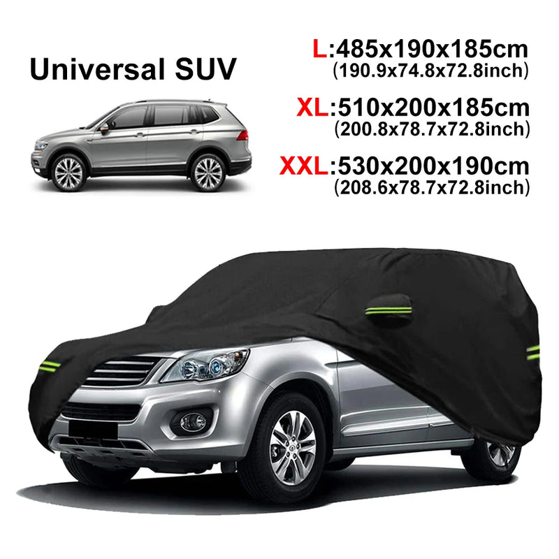 Housse voiture extérieur SUV noire 190T imperméable, bandes réfléchissantes, 4 tailles