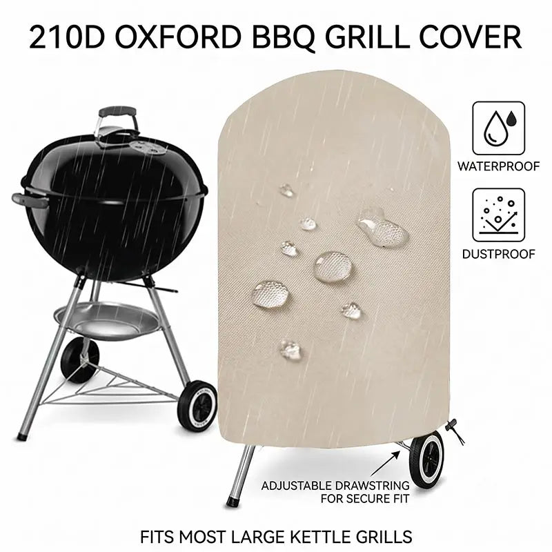 Housse barbecue rond beige imperméable en Oxford 210D, 4 tailles
