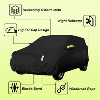 Housse voiture extérieur SUV noire 190T imperméable, bandes réfléchissantes, 4 tailles
