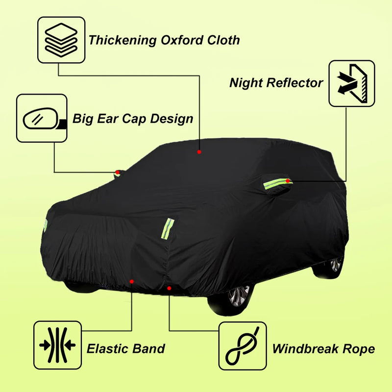 Housse voiture extérieur SUV noire 190T imperméable, bandes réfléchissantes, 4 tailles
