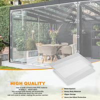 Bâche transparente terrasse en PVC 420 g/m² avec fermeture éclair et œillets, 8 tailles