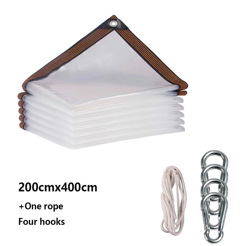Bâche transparente épaisse avec œillets, corde et 4 mousquetons pour enclos de patio, de 2 x 2 à 4 x 4 m