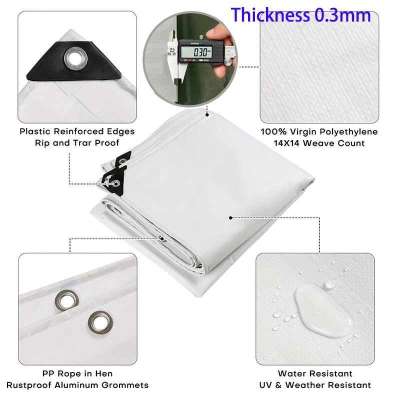 Bâche blanche imperméable en polyéthylène 0,3 mm, abri solaire et jardin, 19 tailles