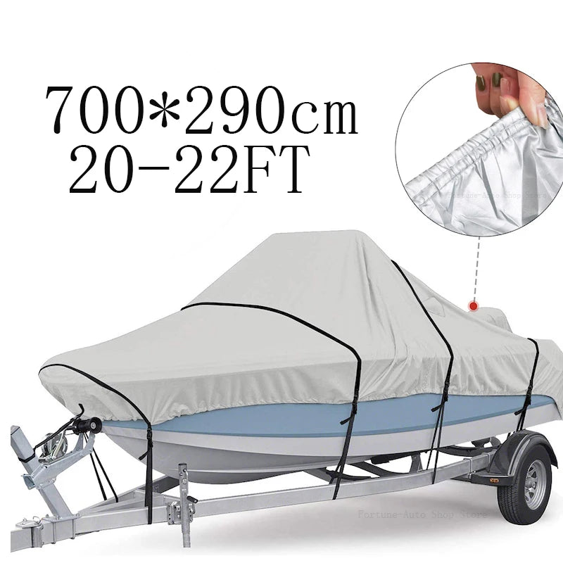 Housse bateau remorquable Oxford 210D imperméable, noir ou argent, 5 tailles de 3,35 à 6,71 m