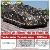 Bâche anti-grêle voiture complète matelassée Oxford et coton, noire, argent ou camouflage, berline et SUV