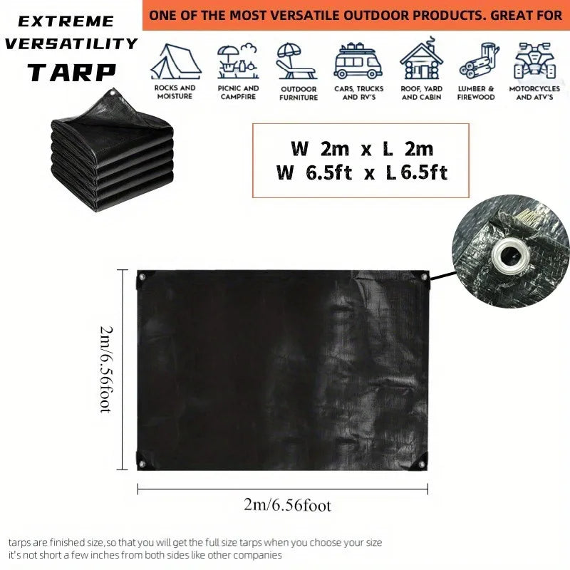 Bâche noire imperméable anti-UV avec œillets, 5 tailles de 2x2 à 3x5 m