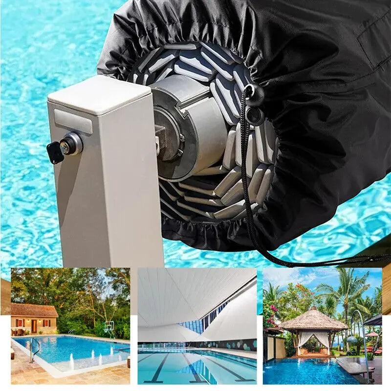 Housse enrouleur bâche piscine polyester enduit d'argent, 3 coloris, 490 à 730 cm