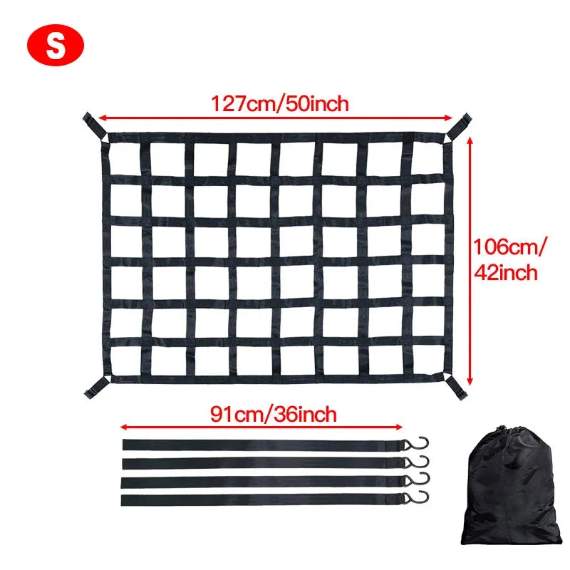 Filet de chargement en sangle pour remorque, benne et coffre, 127x106 cm, 4 sangles à crochets