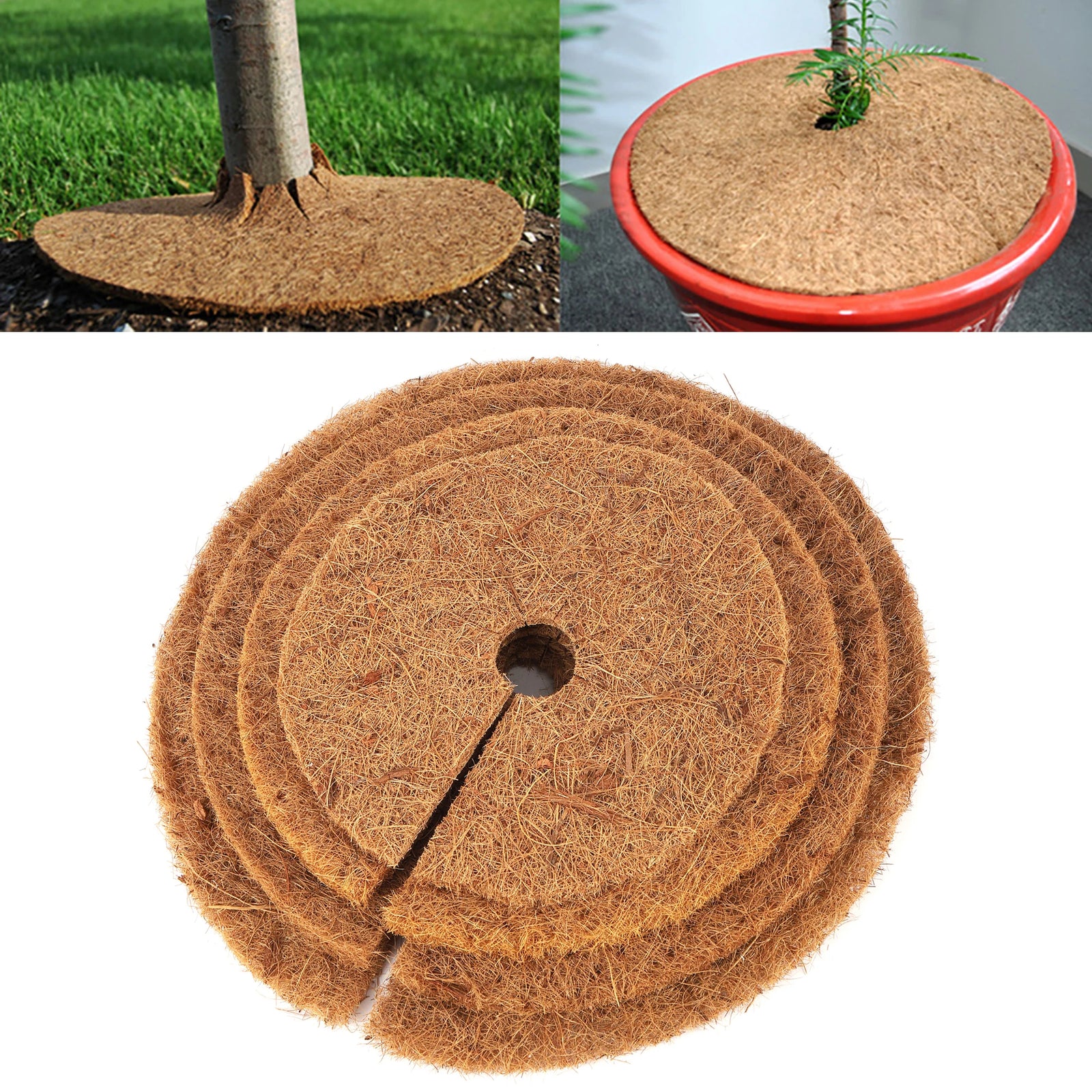 Disque de paillage en fibre de coco pour pot et arbre, de 25 à 40 cm