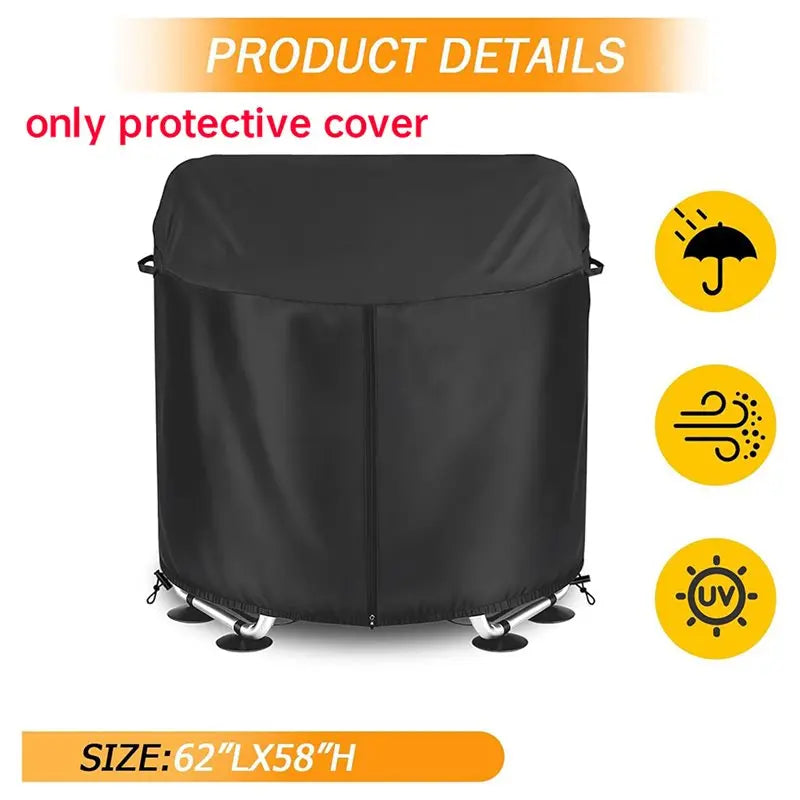 Housse trampoline ronde imperméable en tissu Oxford 420D noir avec fermeture éclair