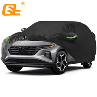 Housse voiture pour Hyundai Tucson 2020-2024, polyester noir, ourlet élastique, sangles coupe-vent